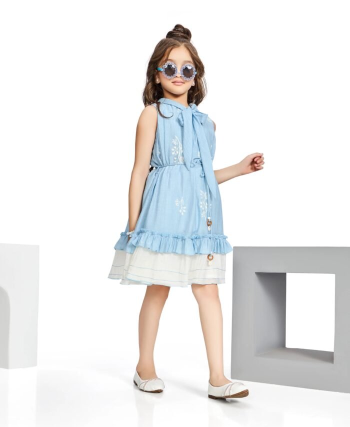 Girls Embroidered Dress with Belt 20720
