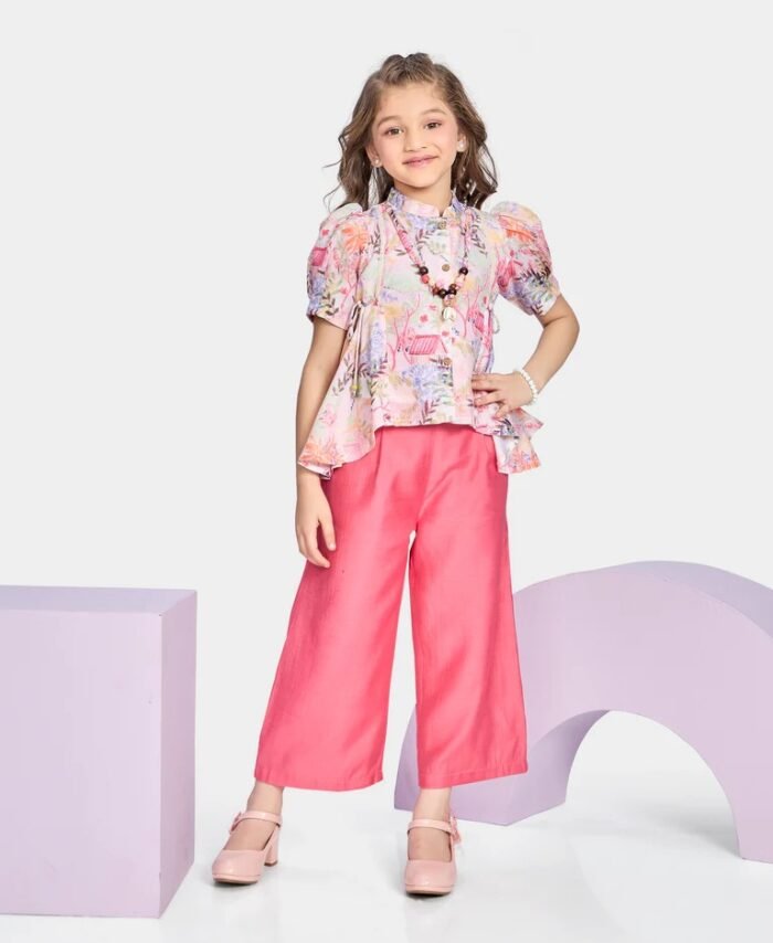 Girls Abstract Print Pant & Top with Neckpiece 21187